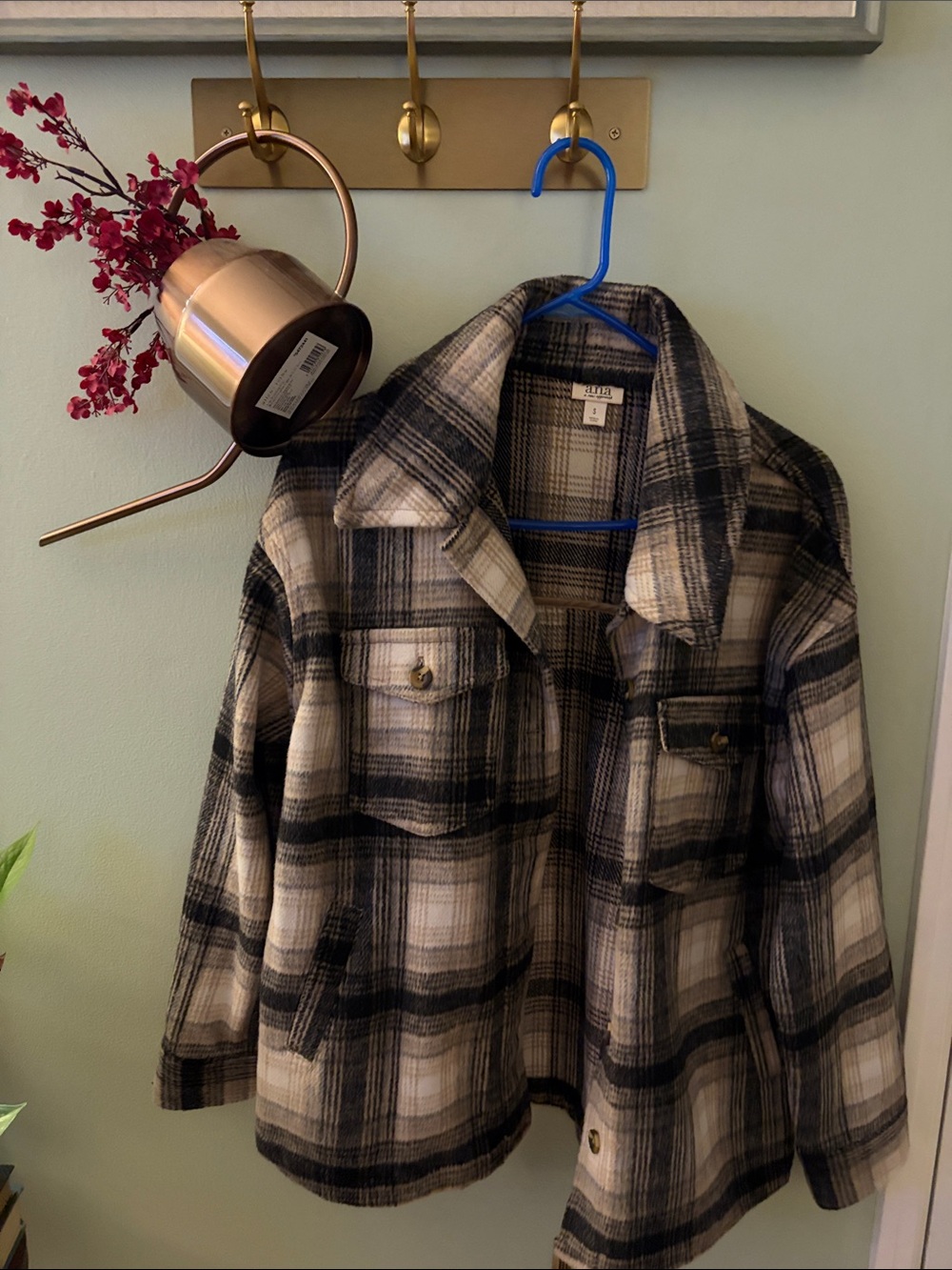 a.n.a Plaid Shacket Jacket in Black and Cream